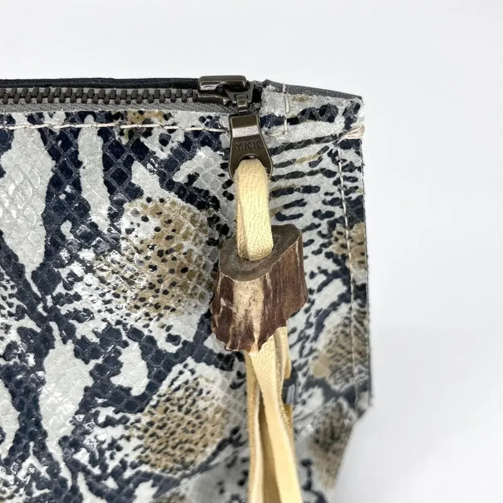 Snakeskin Clutch with Leather Zipper Pull‎ and Bead Detail Rare